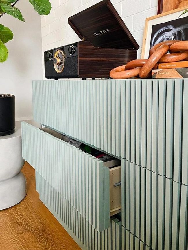 Light Blue Ridged Cabinets With Vinyl