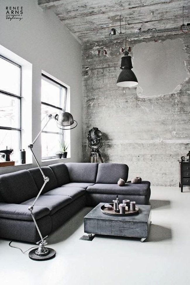 Gray Sectional Meets Concrete Walls