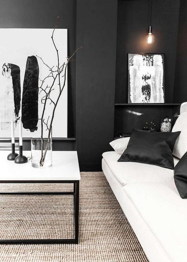 Dark Walls White Couch Contrast