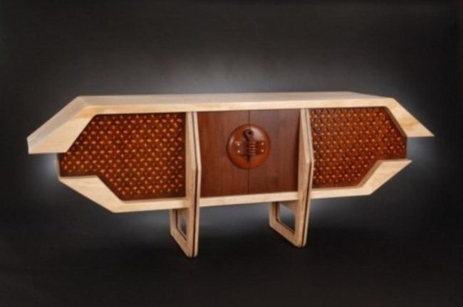 Modern Wood Cabinet Geometric Statement
