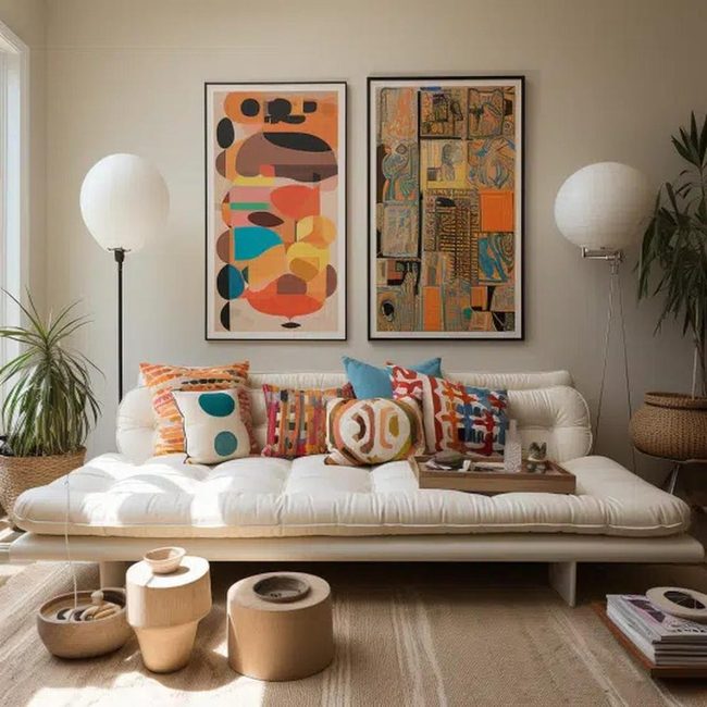 Colorful Pillows White Sofa Backdrop
