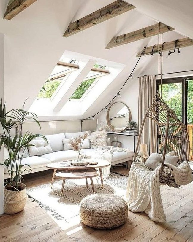 Light Wood Beams And Greenery