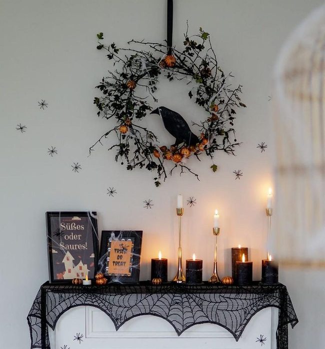 Black Lace Spiderweb Candle Centerpiece