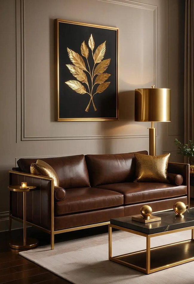 Gold And Brass Accents With Brown Leather