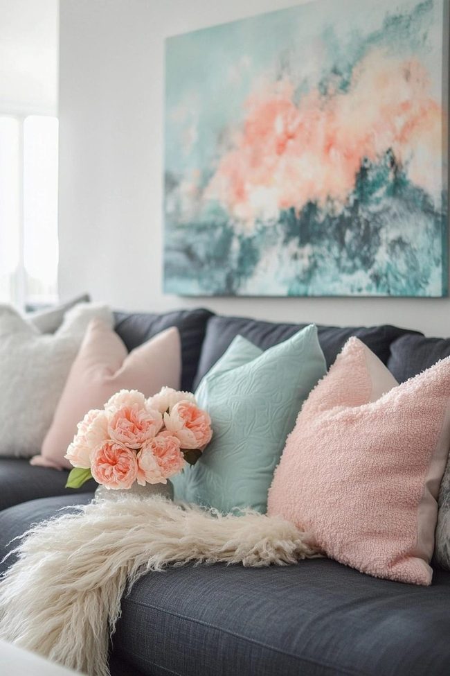 Muted Pastels Against Dark Grey