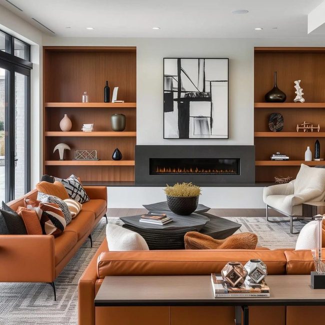 Cognac Leather Minimalist Living