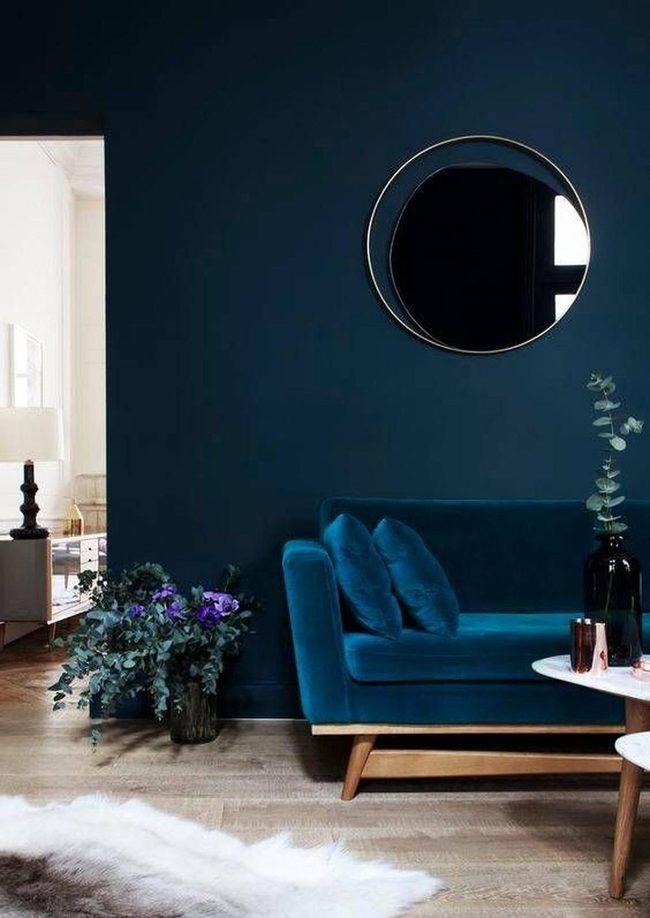 Deep Blue Velvet Living Room
