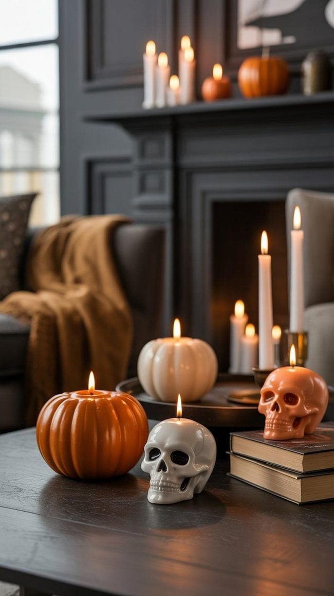 Ceramic pumpkin skull candlelight