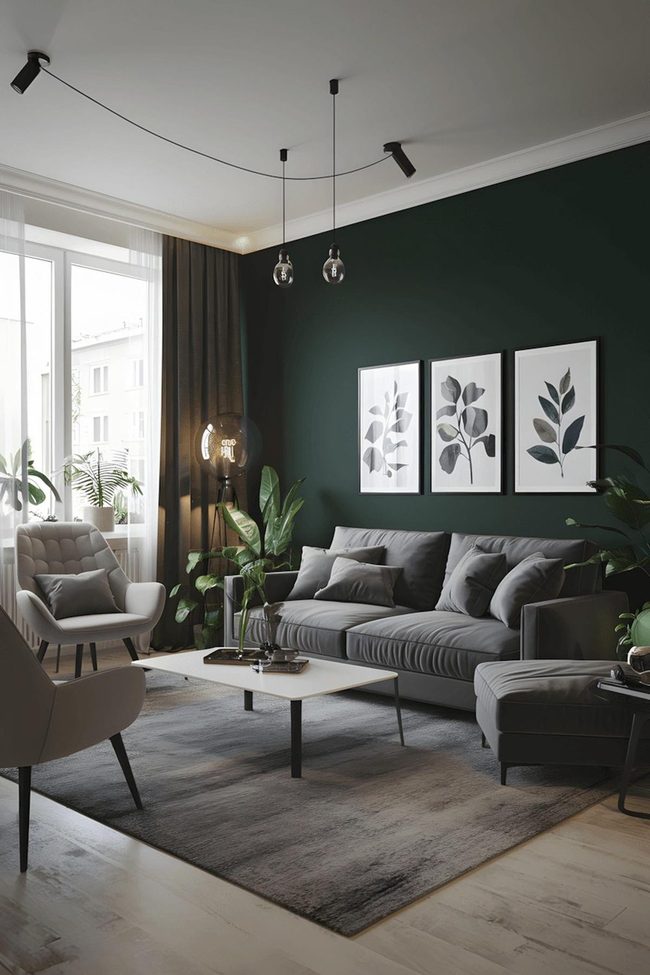 Deep Green Wall With Botanical Sophistication