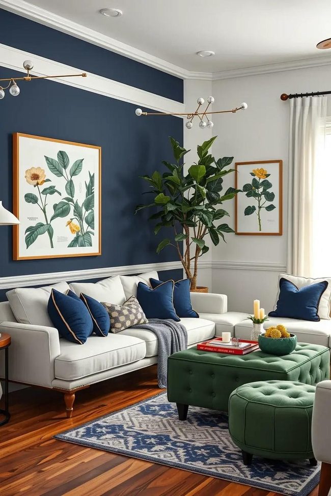Navy, White, and Green Parlor