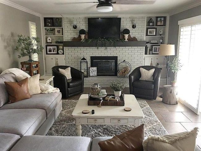 Grey Sectional Meets White Brick