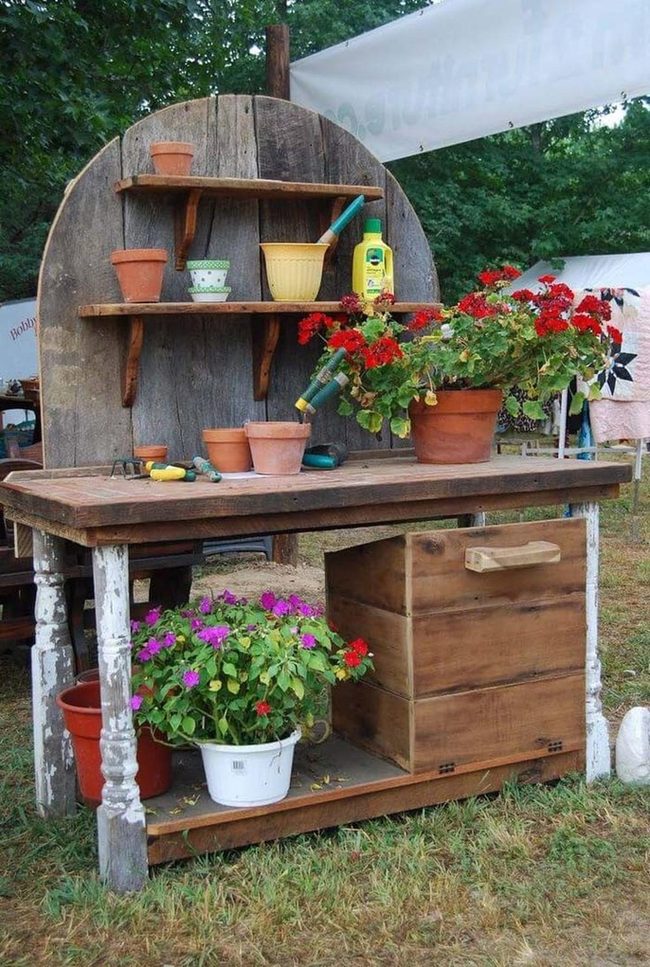 Weathered Gate Potting Bench