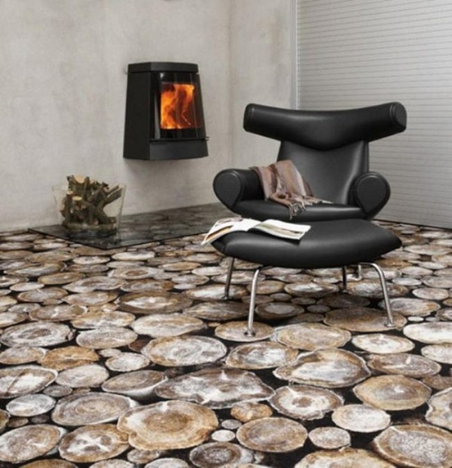 Embedded Fireplace With Natural Wood Floors