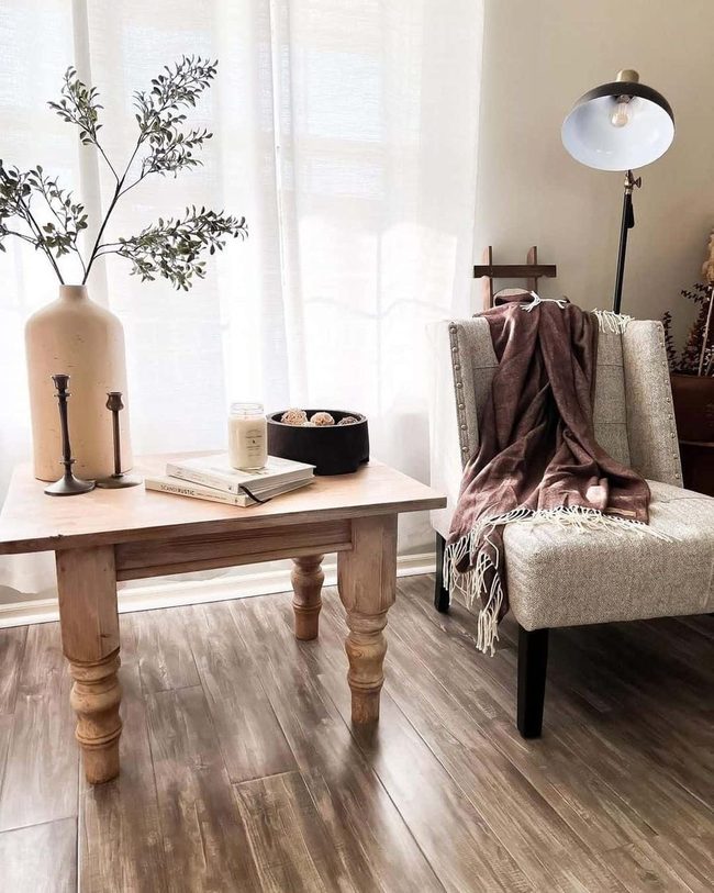 Natural Wood Carved Table Reading Space