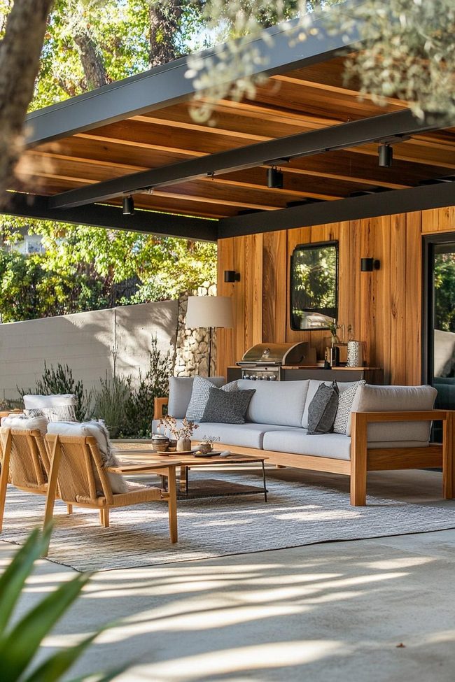 Concrete Fireplace Orange Accents