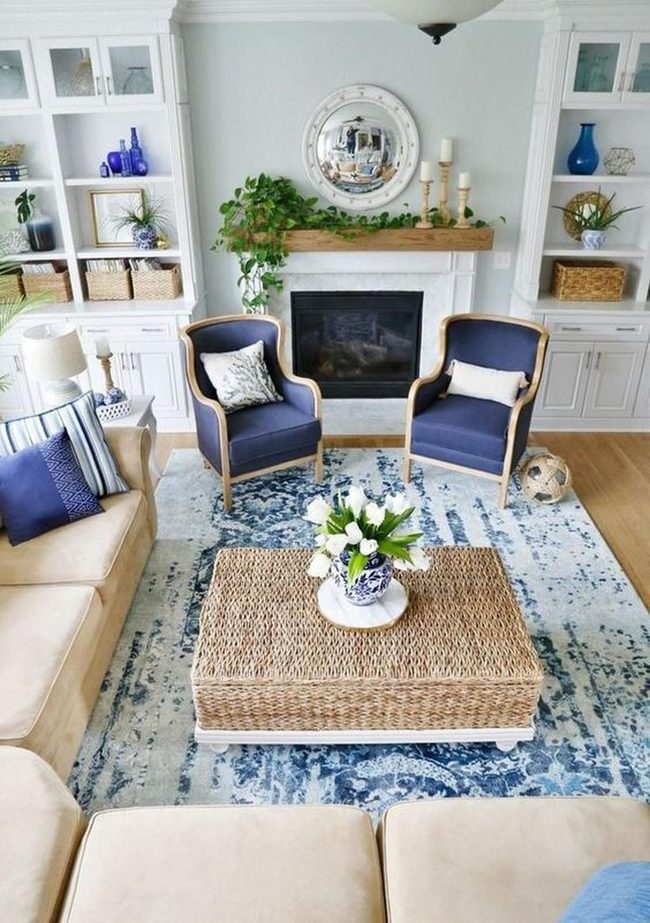 Blue Glass Shelves Modern Living Room