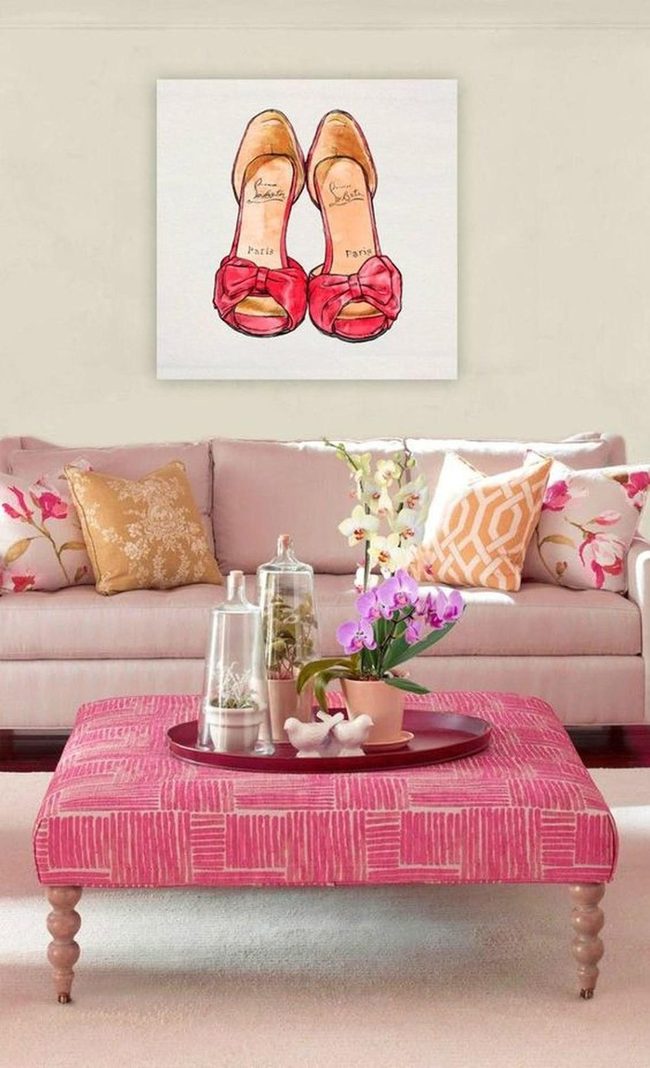 Bold Pink Ottoman Anchors Joyful Living Room