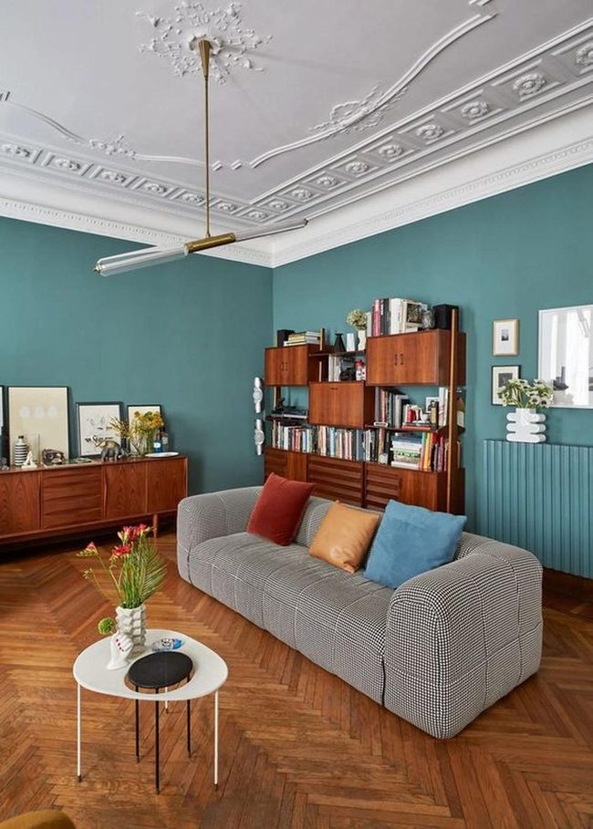 Teal Walls Herringbone Wood Checkered Comfort