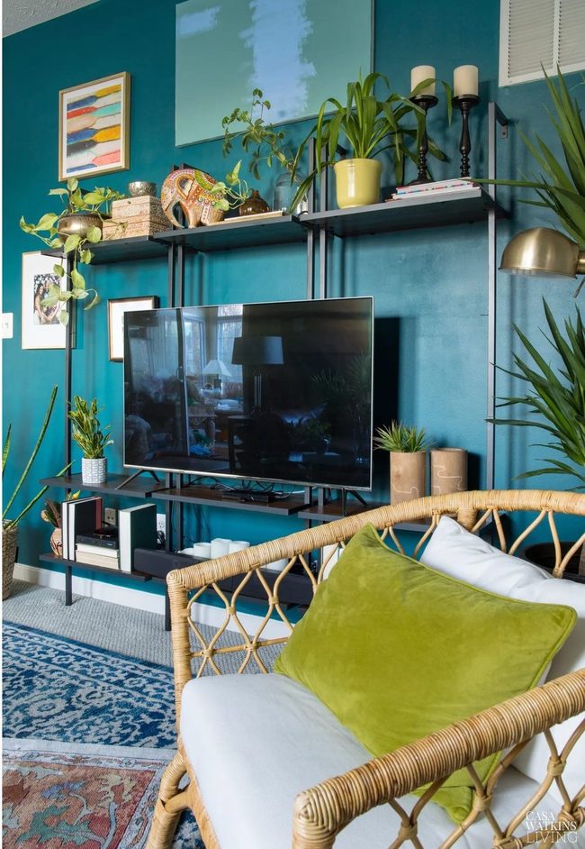 Teal Feature Wall For Television