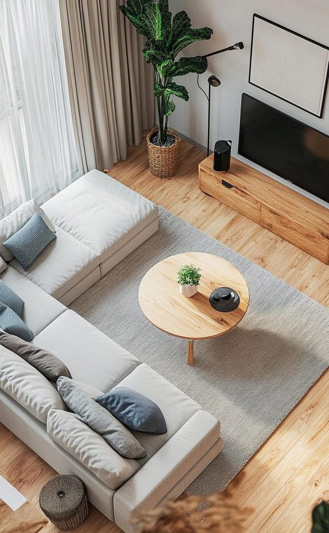 Gray Sectional with Organic Bulb