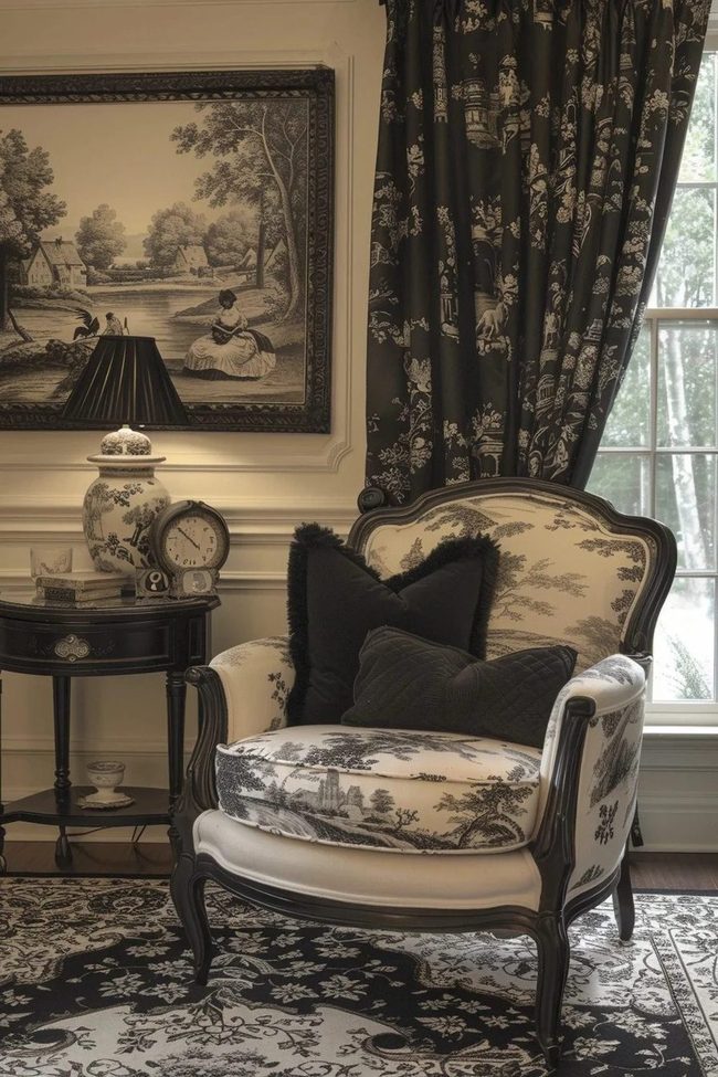 Black And White French Upholstery
