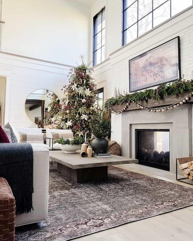 Concrete Fireplace With White Brick