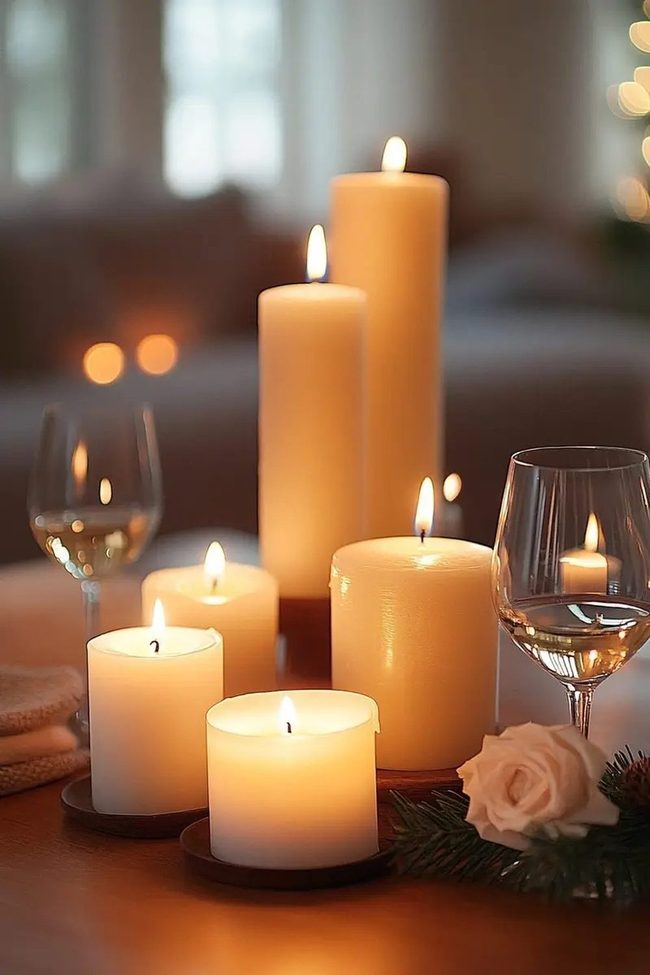 Layered Candles, Softly Glowing Coffee Table