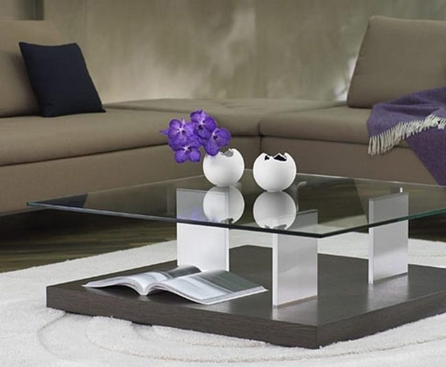 Light Brown Couches, Purple Flowers