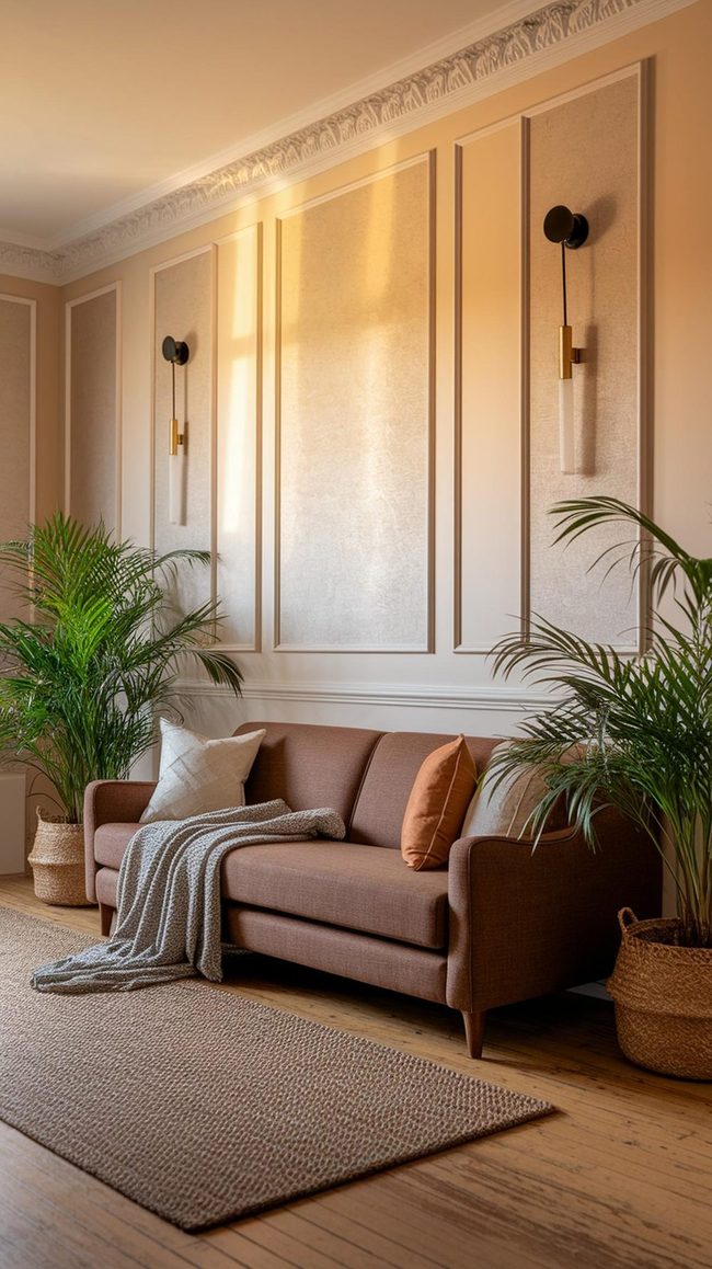 Brown Leather Couch With Earthy Accent Tones