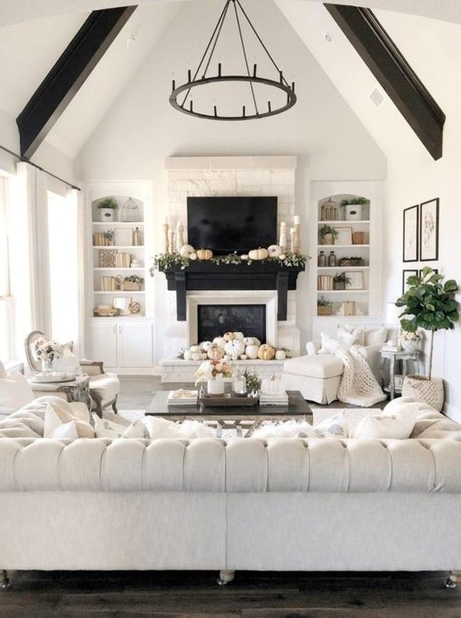Soaring Wood Beams Over White Brick