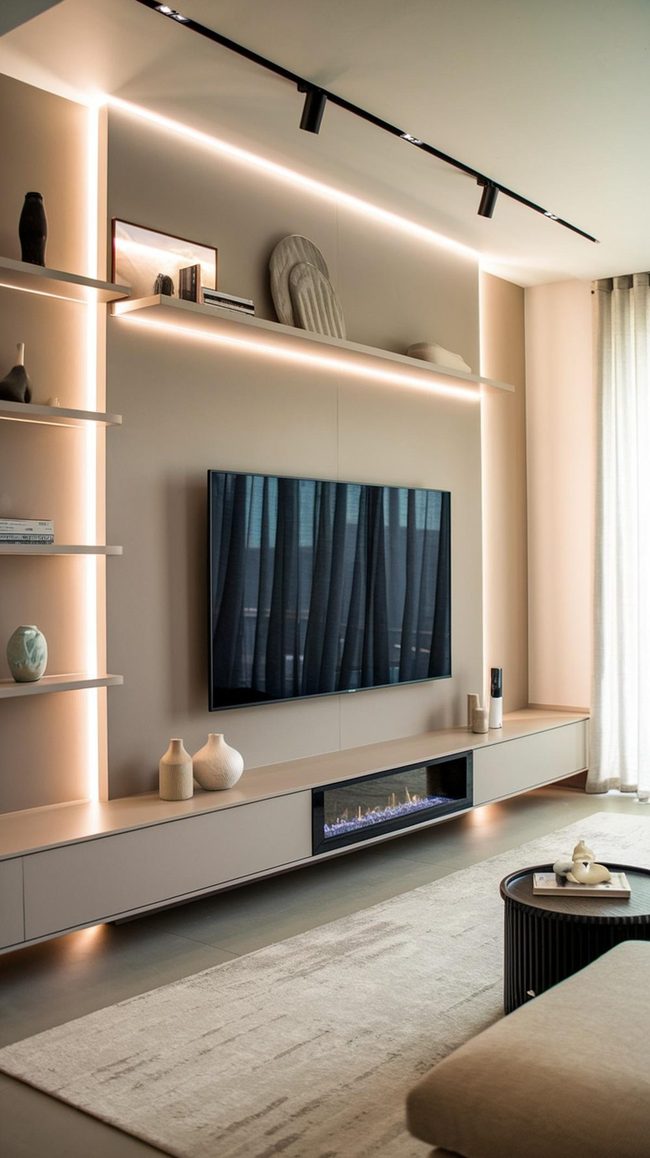 Marble Tv Wall With Integrated Fireplace