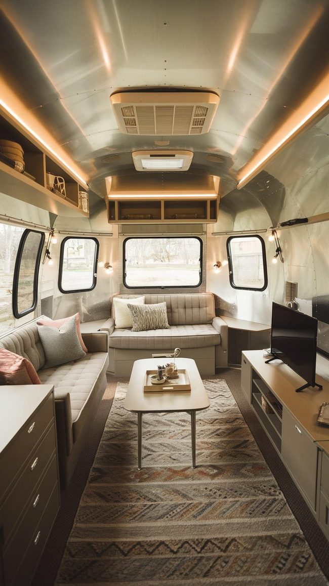 Bright Airstream Interior With Smart Storage