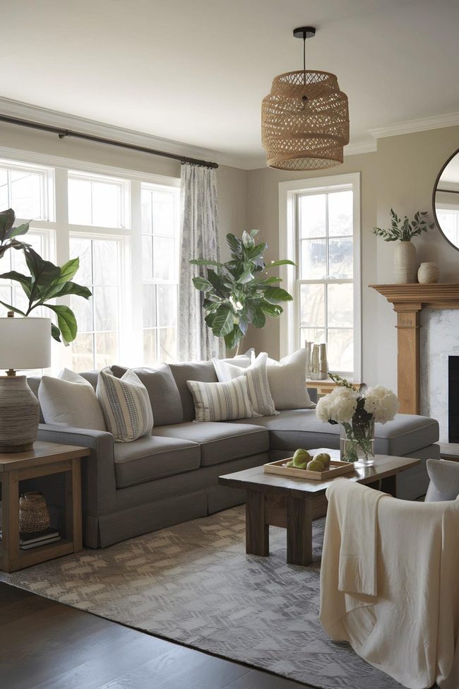 Grey Sectional Living Room With Earthy Accents