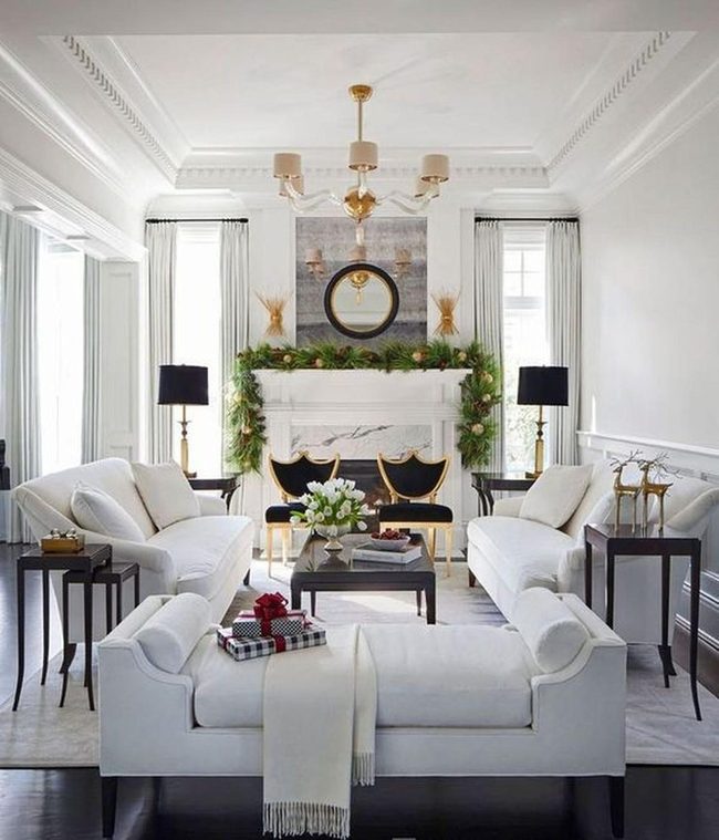Black Lamps White Sofas Gold Details
