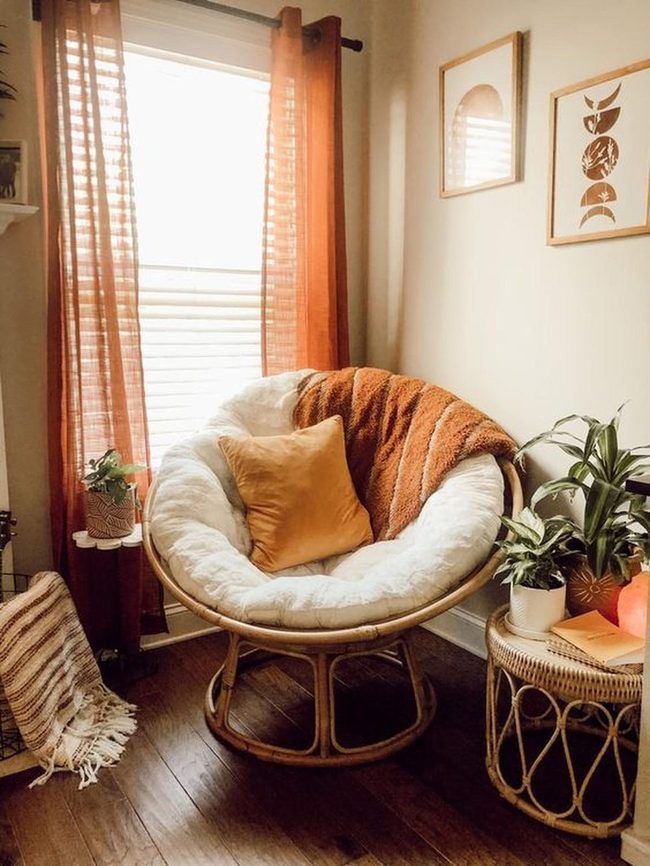 Orange-Lit Reading Nook With Plants