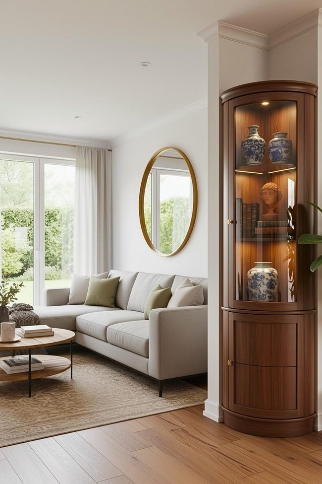 Wall-Mounted Wooden Storage With Living Plants