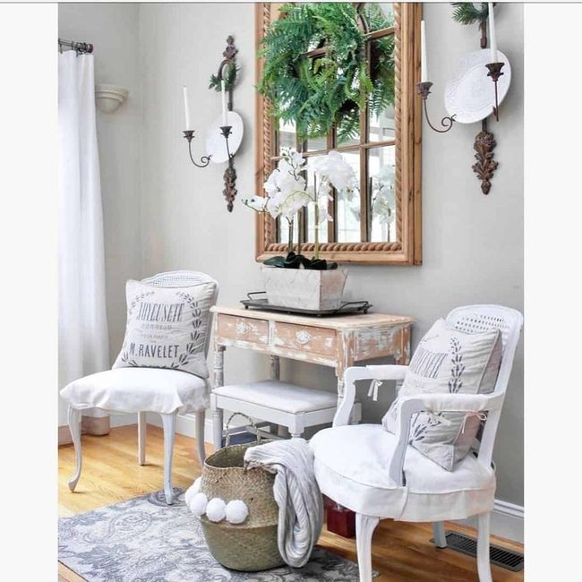 White Cane Chairs With Gray Anchor