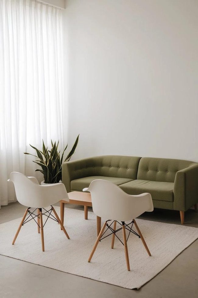 Muted Green Sofa White Walls