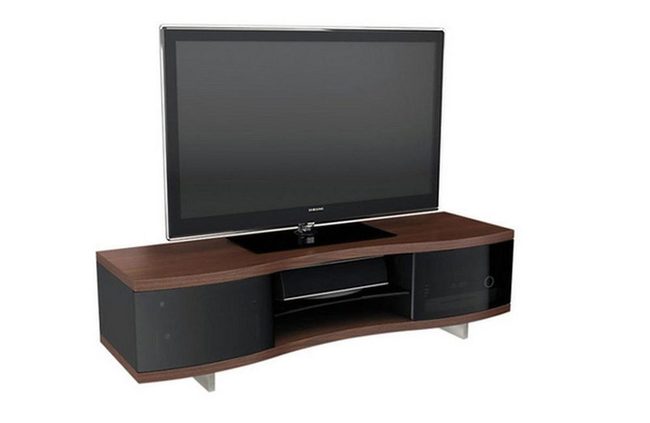 Glossy Black And Dark Wood Wave Stand