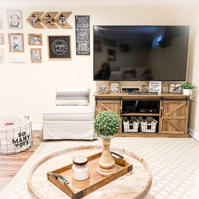 Wooden Console In Cream Farmhouse Living