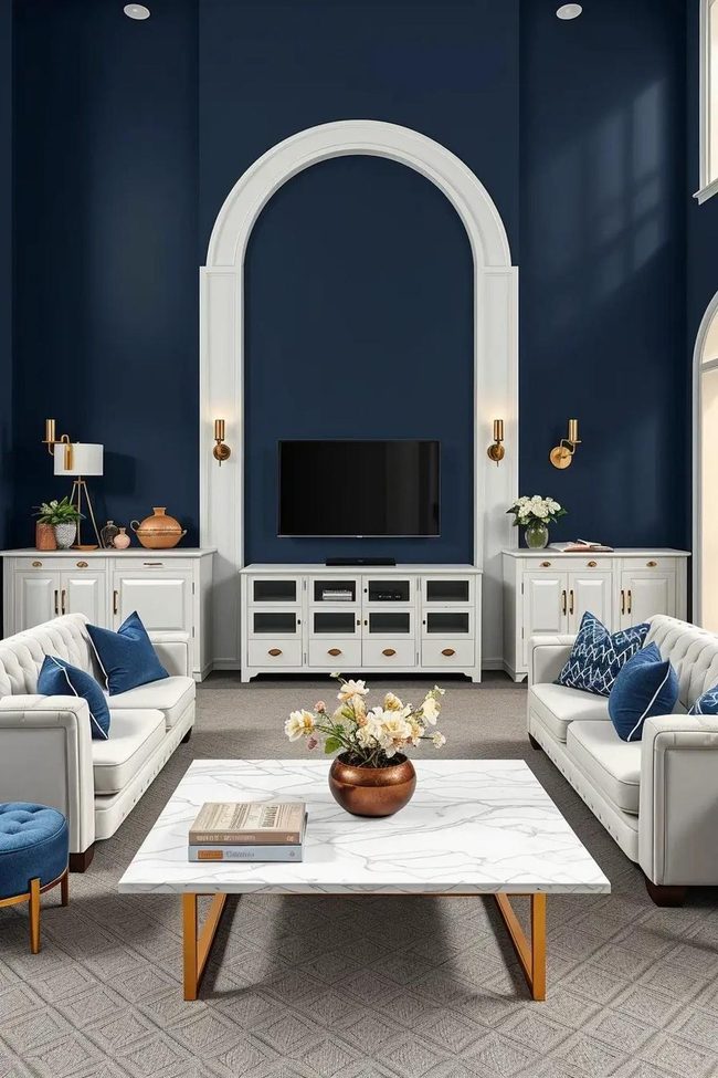 Deep Navy Wall White Furniture Contrast