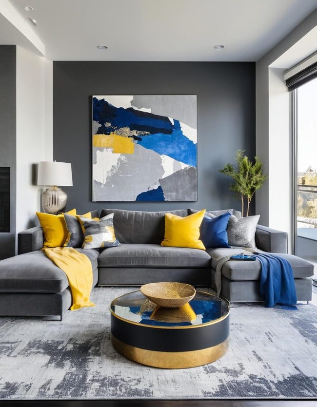 Grey Minimalist Interior with Metallic Accents