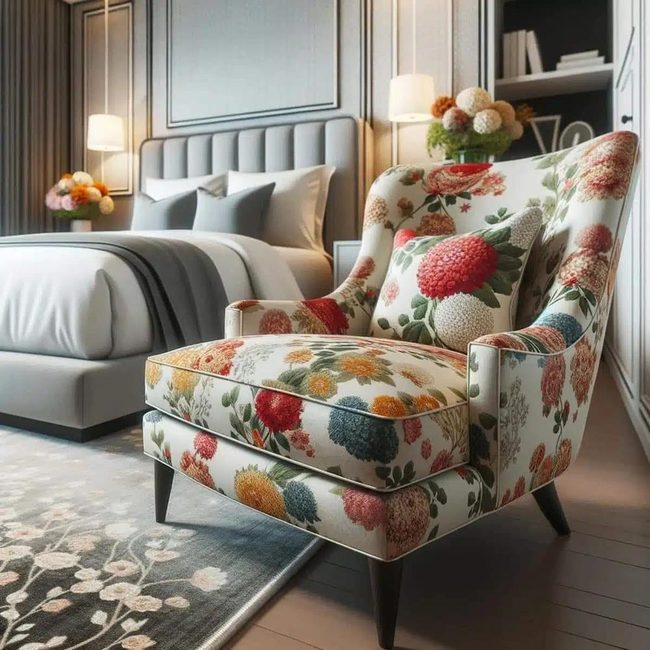 Floral Print Slipper Chair Statement