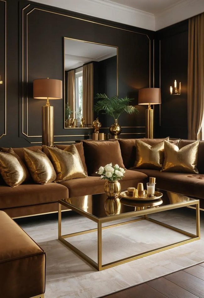 Gold Accents Against Brown Walls