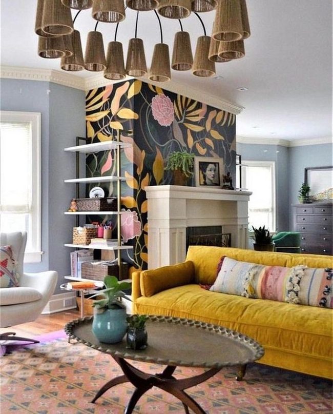 Yellow Floral Living Room With Sunlight