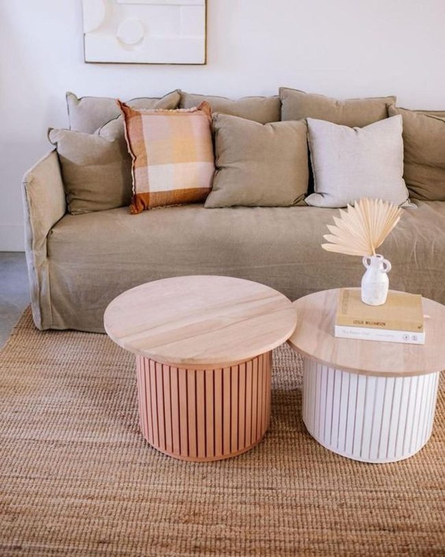 Beige Plush Sofa Meets Natural Wood