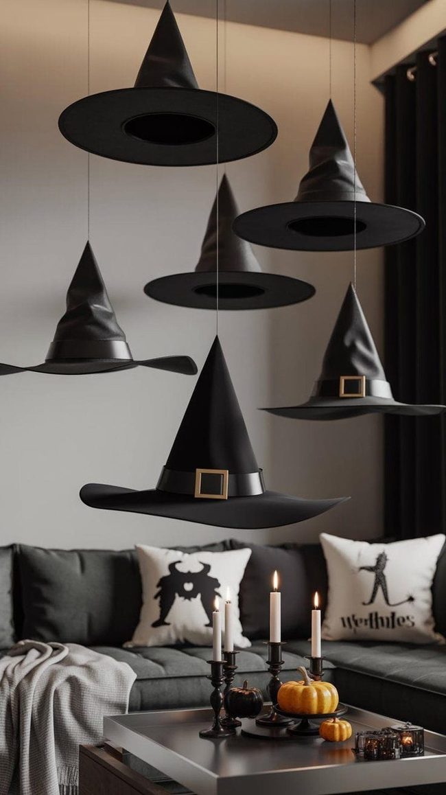 Floating Black Witch Hats