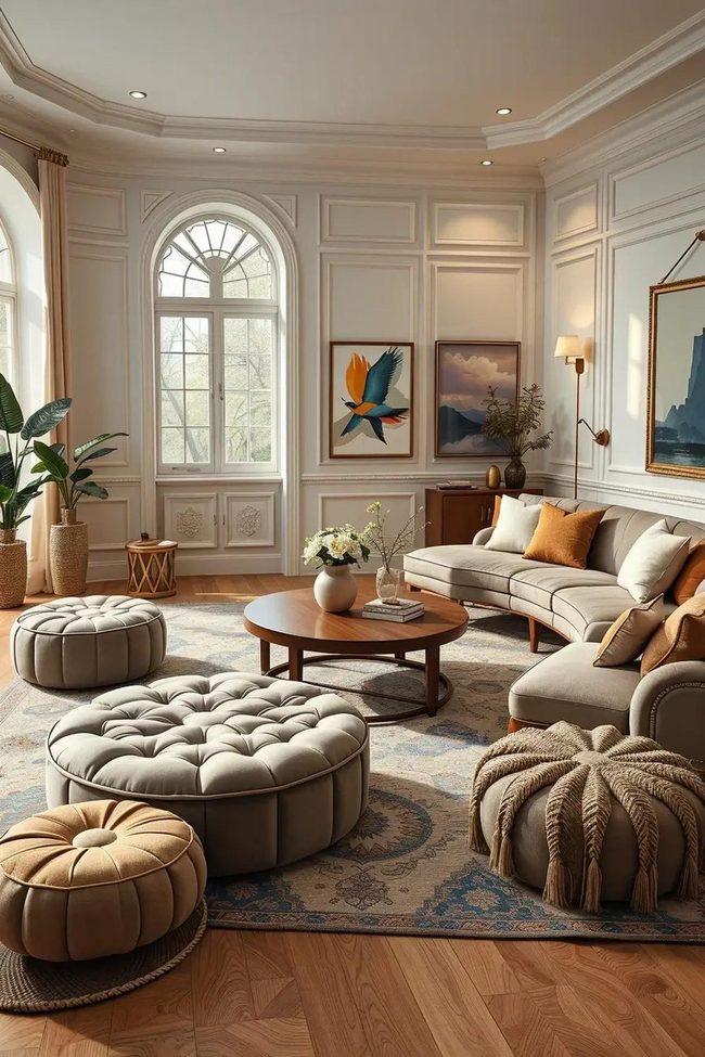 Curved Velvet Poufs Soften Spaces