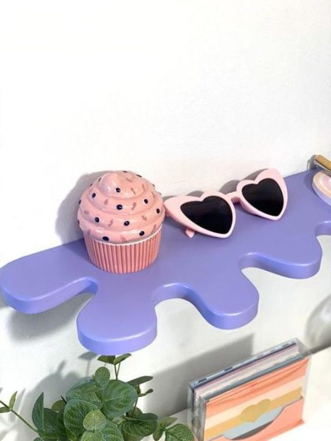 Purple Waves Meet Pastel Shelves