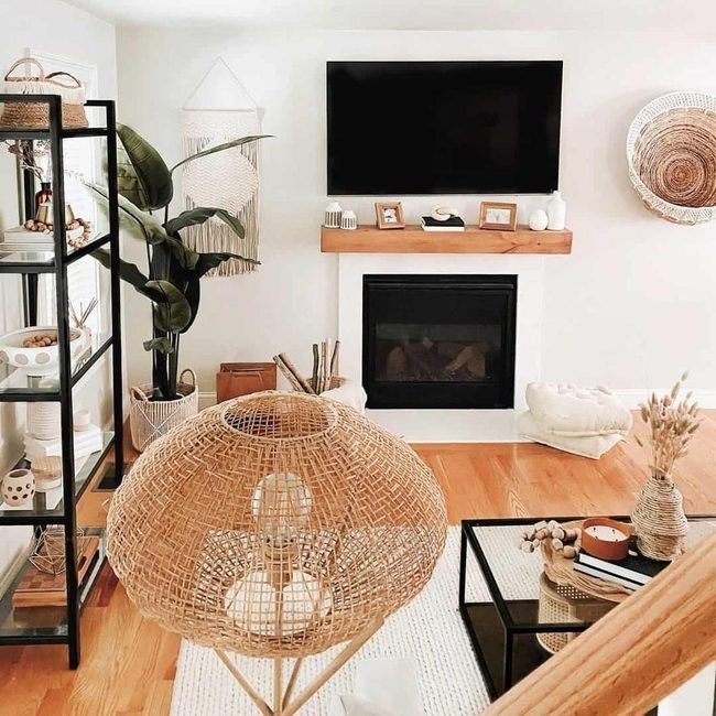 White Fireplace Tv Boho Living